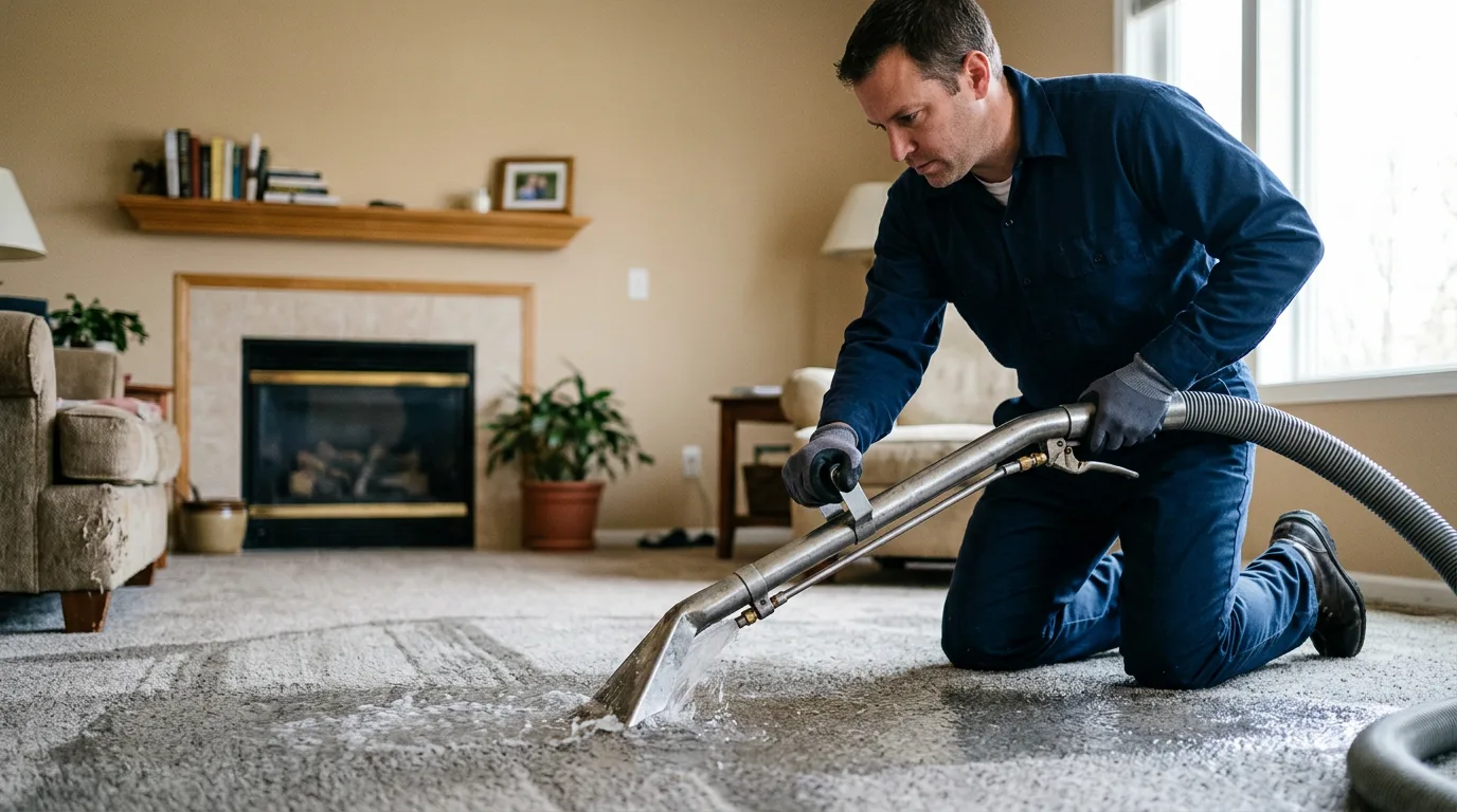 Water damage restoration technician working near Hampton, NH